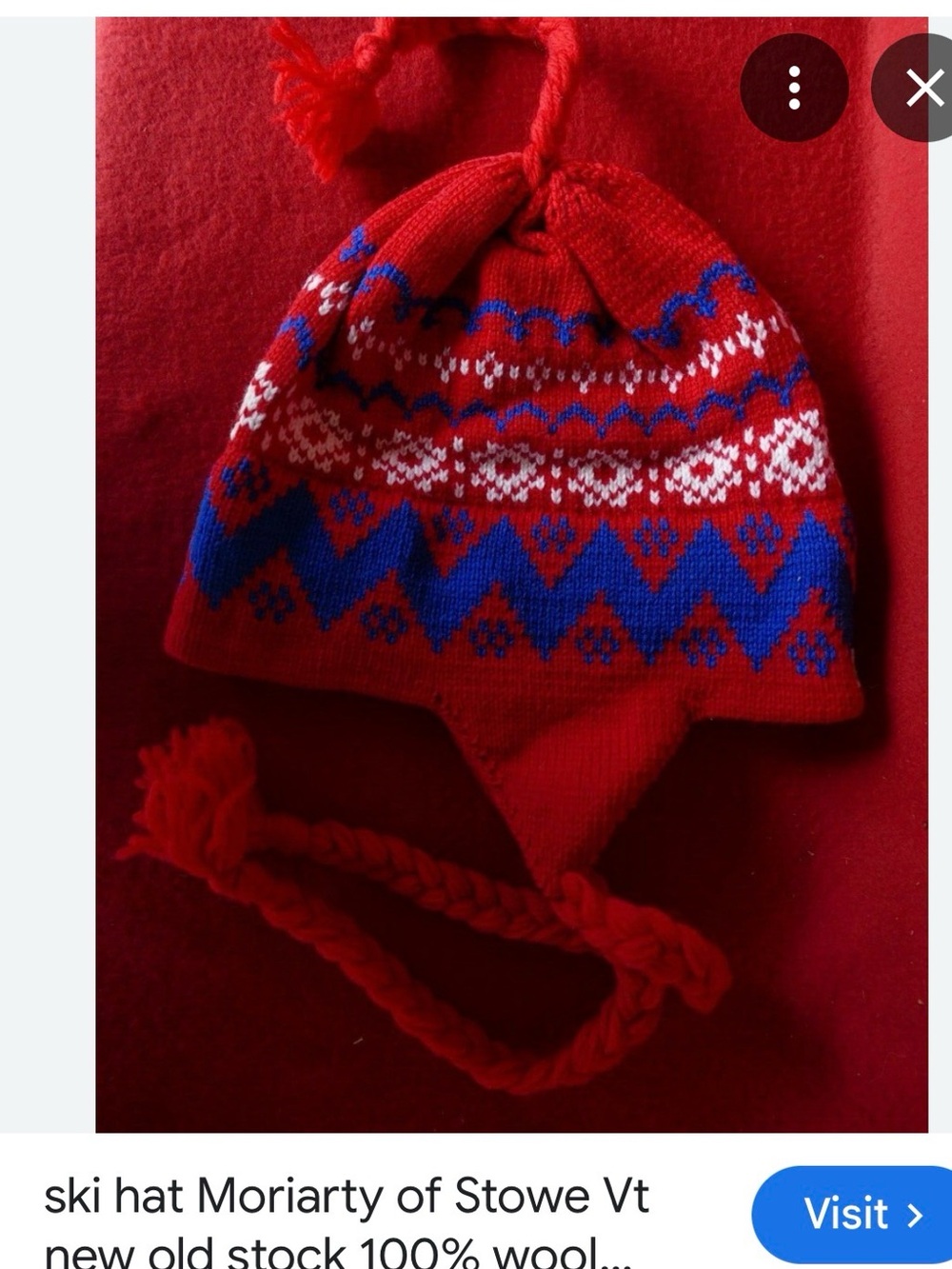 Red Knit Women's Winter Hat with Multicolor Fair Isle Lining